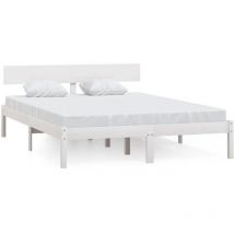 Bonnevie - Lit adulte pour 2 personnes, Structure de lit, Assemblage Facile, Blanc Bois de pin massif 160x200 cm OIB5689E