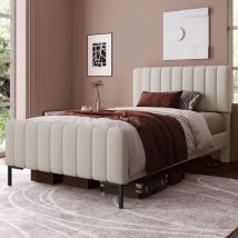 Modernluxe - Lit adulte rembourré en tissu lin - avec tête de lit réglable - 90x200 cm - Gris clair