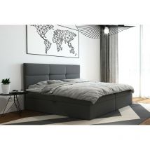 Lit adulte 180x200 cm top - avec matelas rangement et surmatelas - tissu velours – gris foncé