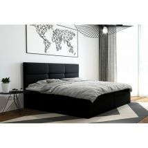 Lit adulte 160x200 cm top - avec matelas rangement et surmatelas - tissu velours – noir