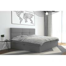 Lit adulte 200x200 cm top - avec matelas rangement et surmatelas - tissu velours – gris clair