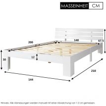 Soleil - Lit Lit en bois Lit double en cadre de lit avec tête de lit avec sommier à lattes-200 x 140 cm bois massif fsc Lit double utilisable comme