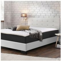 Sofareva - Lit Amelia 180x200 Blanc Avec capitons Sommier inclus Simili Cuir - blanc