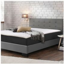 Sofareva - Lit Amelia 180x200 Gris Avec capitons Sommier inclus Simili Cuir - gris