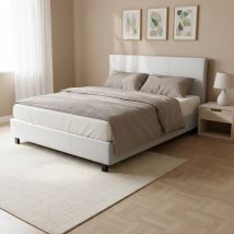 Le Quai Des Affaires - Lit atlanta 140x190 + 1 sommier + 1 matelas carlton / Blanc/ 208x154x89