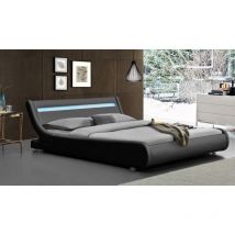 King Of Dreams - Lit ava pour matelas 140x190 - Sommier + Tête de Lit eclairage led Incurve Couleur noir + Pieds en 5 cm pour matelas - 2 x 13 Lattes