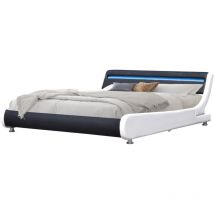 Nuits D'or - Lit ava pour matelas 140x200 - Sommier + Tête de Lit eclairage led Incurve Couleur blanc & noir + Pieds en 5 cm pour matelas - 2 x 13
