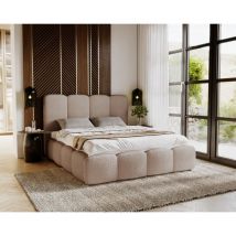 Lit avec coffre 180x200 Merkad Boucle - Lit double avec rangement, sommier à lattes & - tissu bouclé Marron (Anthology 4)
