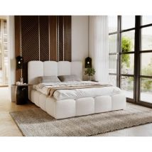 Lit avec coffre 180x200 Merkad Boucle - Lit double avec rangement, sommier à lattes & - tissu bouclé Crème (Anthology 1)