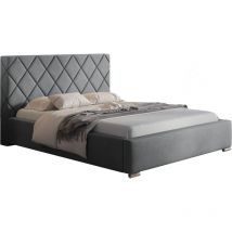 Emporius - Lit adulte 160x200 cm Aron - Chambre à coucher lit double - Lit avec sommier à lattes, tissu velours (Gris - Jasmine 90)