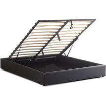 Designetsamaison - Lit avec coffre de rangement noir avec sommier 140x190 cm - Eveil