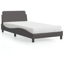 Lit avec matelas gris 100x200 cm similicuir