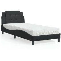 Lit avec matelas noir 80x200 cm similicuir