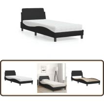 Lit avec matelas noir 90x190 cm similicuir - Lit Double - Lit Plateforme - Lit Design - Lit Moderne - Literie