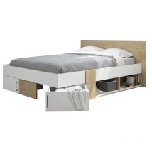 Diagone Lit adulte avec tiroirs de rangement - Chene et blanc - 140 x 190 - swivel