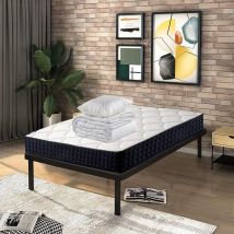 Lit 90x190 - Ensemble sommier et matelas 90x190 et Couette et Oreiller - Matelas 90x190x15+Sommier avec pieds+Couette 140x200+Oreiller 60x60 (Deux
