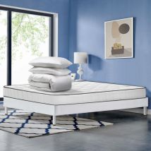 Lit 140x190 - Ensemble Sommier Et Matelas 140x190+couette+oreillers - Matelas+sommier Tapissier+couette+oreillers (deux Colis)