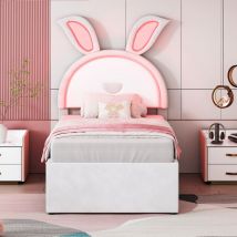 Wishdor - Lit avec tiroirs Lit enfant simple 90 x 200 cm avec lit gigogne, tiroirs et lumière led, beige