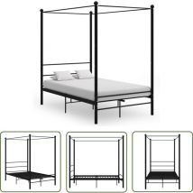 Les Tendances - The Living Store Cadre de lit à baldaquin sans matelas noir 140x200 cm métal - Cadre De Lit - Lit à Baldaquin - Lit Double - Lit
