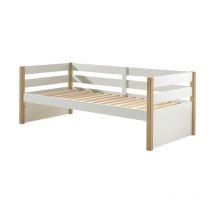 Vipack - Lit banquette 90x200 sommier inclus Margrit - Blanc et Bois