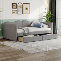Modernluxe - Lit banquette 90x200cm avec 2 tiroirs - en velours tiddy - Gris