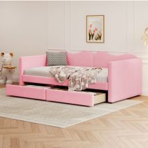 Modernluxe - Lit banquette 90x200cm avec 2 tiroirs - en velours tiddy - Rose