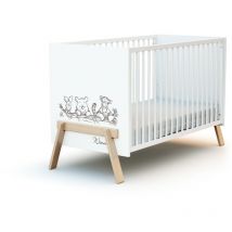 AT4 - Lit bébé en bois canaille Winnie Blanc et Hêtre 60 x 120 cm