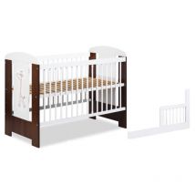 Lit bébé 120x60cm Blanc et noyer GIRAFE barreaux amovible et barrière de sécurité inclus