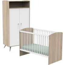 Lit bébé 60x120 et armoire Sauthon Access - Blanc et bois