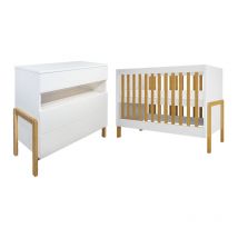 Lit bebe 60x120 et commode 3 tiroirs Kocot Kids Victor - Blanc et Chêne