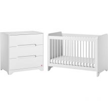 Lit bébé 60x120 et commode 3 tiroirs VOX Ova Blanc