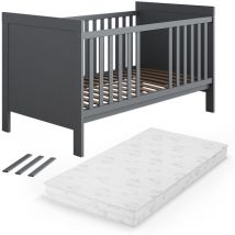 Lit bébé Ajaton, Gris, 144.4 x 83 cm avec matelas Vitalispa
