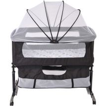 Aqrau 2 en 1 Berceau Bébé/Lit Bébé Cododo,Berceau Auxiliaire Réglable pour tout-petits,parois Latérales Aérées, Structure Stable, Matelas, Roues,