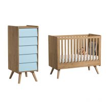 Lit bébé et Chiffonnier VOX Vintage Bois Bleu