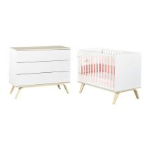 Sauthon - Lit bébé et commode 3 tiroirs Serena Blanc et bois