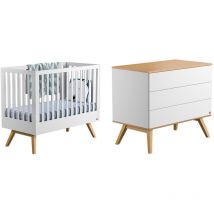 VOX - Lit bébé et Commode à langer Nature Blanc