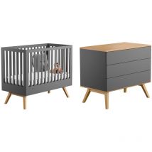 VOX - Lit bébé et Commode à langer Nature Gris