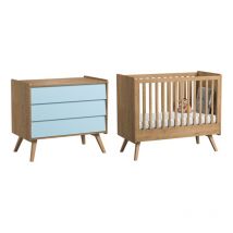 VOX - Lit bébé et Commode à langer Vintage Bois Bleu
