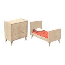 Lit bébé évolutif et commode 3 tiroirs Sauthon Arty Bois