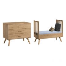 VOX - Lit bébé évolutif et Commode à langer Nautis Bois