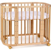 Lit Bébé Waldin 5en1, Lit Cododo en Bois, Matelas, Ventilé:Bois naturel, Sans ensemble de tissus