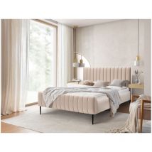 BOBOCHIC - Lit KASHA tissu velours avec pieds noirs 160x200 Beige