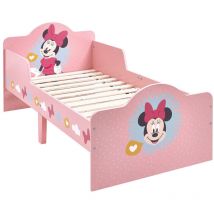 Lit bois Minnie Mouse Disney rose et motifs colorés - 140x70 cm