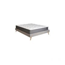 Lit BOREA 140x190 tissu + 1 sommier + 1 matelas CARLTON / Gris Clair/ 205x147x34