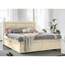Dakota - Lit boxspring 140x200 avec coffre de rangement en velours beige dakota