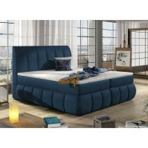 Deco In Paris - valeria - Lit boxspring 140x200 avec coffre de rangement en velours bleu foncé - valeria
