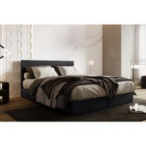 Lit boxspring 200x200 cm siesta avec rangement et matelas ressorts ensachés en velours gris foncé