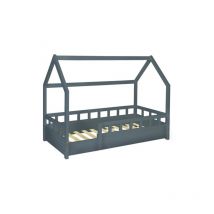 Idmarket - Lit cabane enfant 80 x 160 cm neree gris avec sommier et barrières