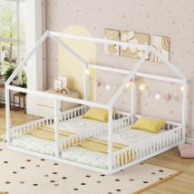Lit cabane 90 x 200 cm,lit enfant,lit plateforme avec barrières de sécurité,Blanc