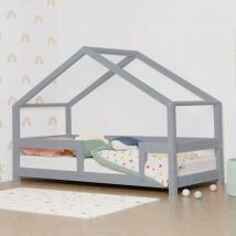 Lit cabane 90x190 Lucky avec barrières - Gris